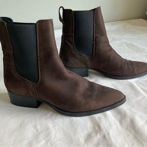 SIMONS Nubuck Suede Pointy Toe  Chelsea Boots Size EU 39 US 8.5 Chocolate Brown